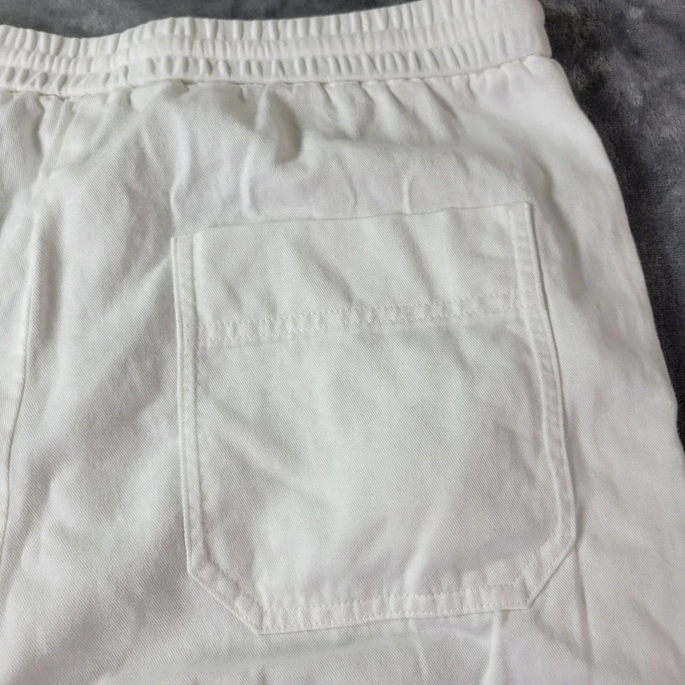 COS Women White Cotton Linen Blend Drawstring Tapered Trouser Pants Size 10